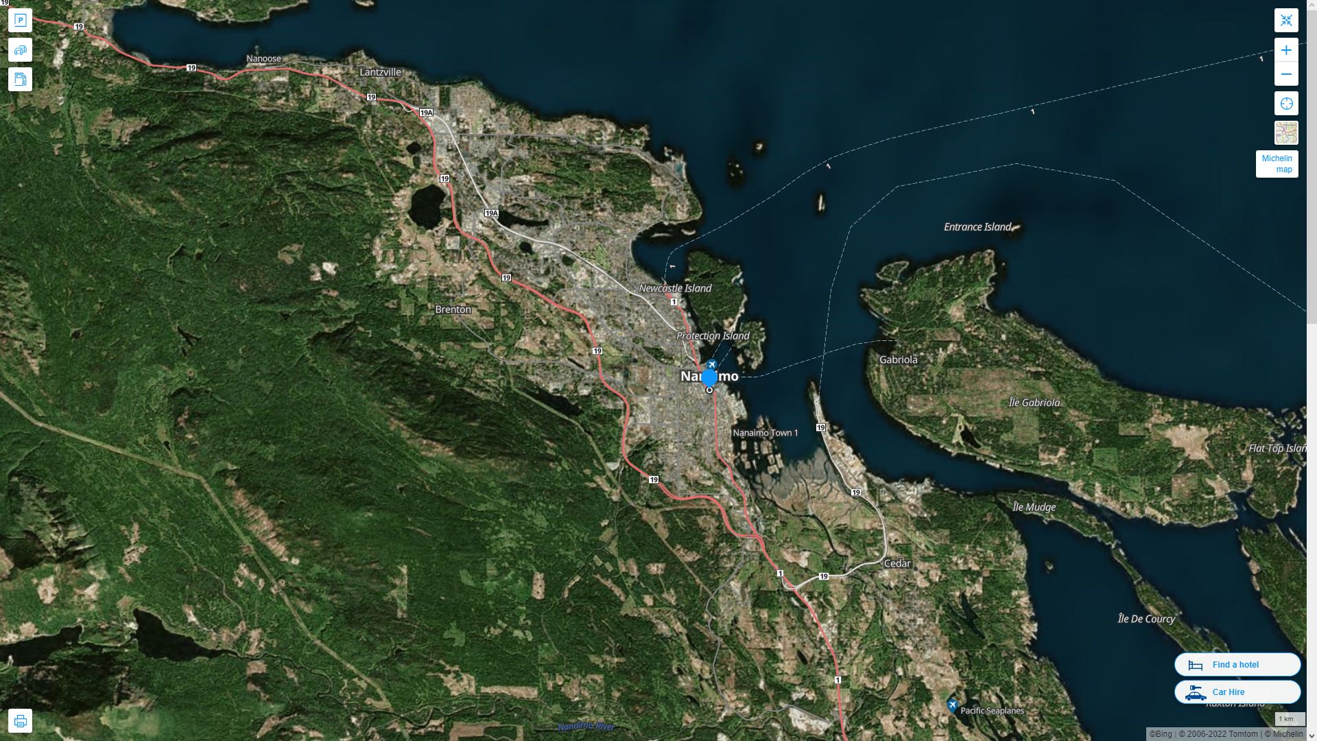 Nanaimo Highway and Road Map with Satellite View